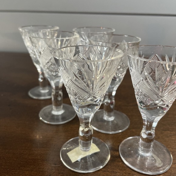 Crystal glass DIAMOND & STARBURST CORDIAL GLASSES SET OF 6 henryk szlufiernia - Picture 9 of 12